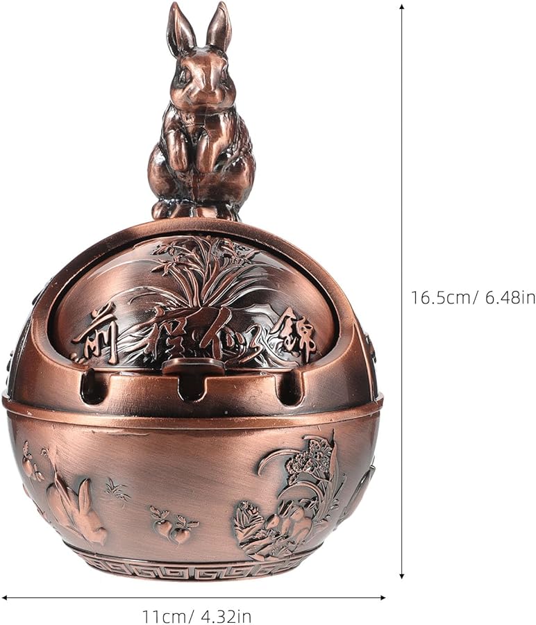 منفضة سجائر فنتاج على شكل أرنب مع غطاء، زخرفية ريترو مضادة للرياح للاستخدام الداخلي والخارجي - Image 2